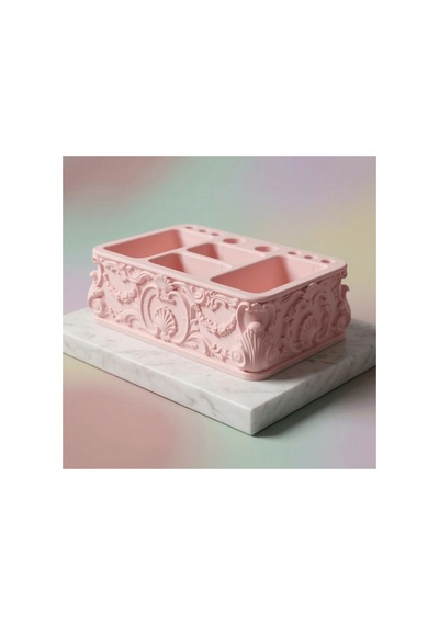 Barok Dönem El İşçiliği Görünümlü 3d Baskı Mat Pembe Makyaj Düzenleyici Pembe