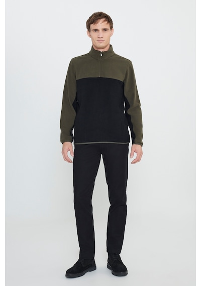 AC&Co / Altınyıldız Classics Erkek Hakı-sıyah Standart Fit Dik Yaka İçi Polarlı Çift Renk Polar Sweatshirt Haki - Siyah