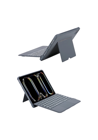 Gld-spt- Newface T5510d Apple Uyumlu iPad Pro 13 2024 Kılıf Palermo Ledli Klavyeli Standlı Tablet Kılıfı - Siya