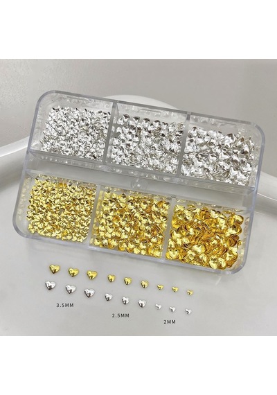 Kalp Dizayn 6 Grit Metal Tırnak Süsleme Charm Silver Ve Gold Nail Art Charm Taşları Wn-527