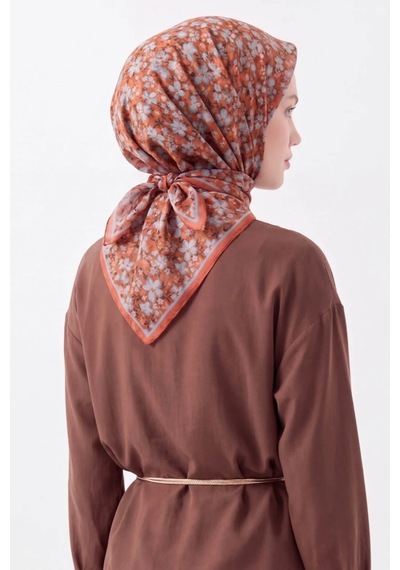 Silk Home Mini Floral Desen Soft Pamuk Eşarp Koyu Turuncu
