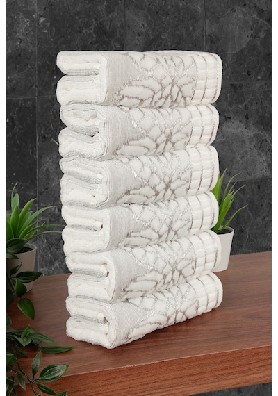 Çınar Jakarlı 6 Lı Kadife Pamuklu El Ve Yüz Havlu Seti 30x50 Cm - 00434 - Gümüş Gümüş