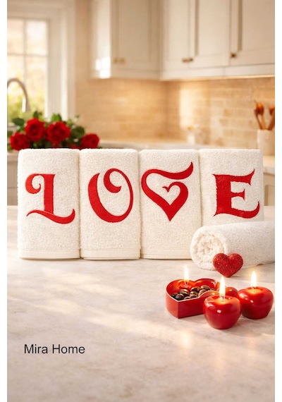 Love Nakışlı 4lü Mutfak Havlusu Seti 30x50 Cm 11