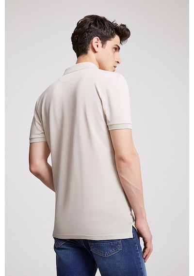 D's Damat Ds Damat Regular Fit Taş Pike Dokulu %100 Pamuk Kıvrılmaz Polo Yaka Nakışlı T-shirt 4HC14ORT51000 Taş