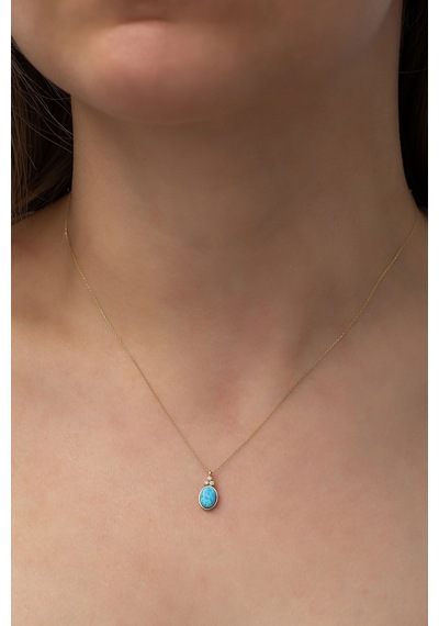 Papatya Silver 925 Ayar Oval Opal Taşlı Gümüş Kolye Rose Altın Kaplama