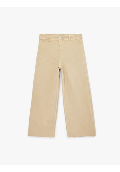 Koton Normal Bel Rahat Kalıp Kesik Paça Jean Pantolon - Culoette Jean Bej 6sal40004mw Ekru