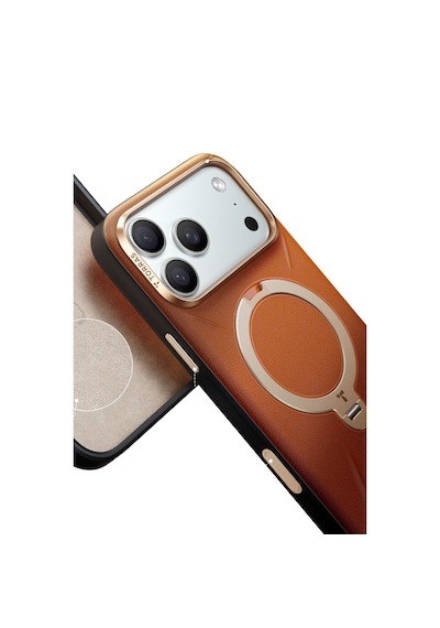 Torras Apple iPhone Uyumlu 17 Pro O Stand Spin Vegskin Serisi Magsafe Kılıf Kahverengi