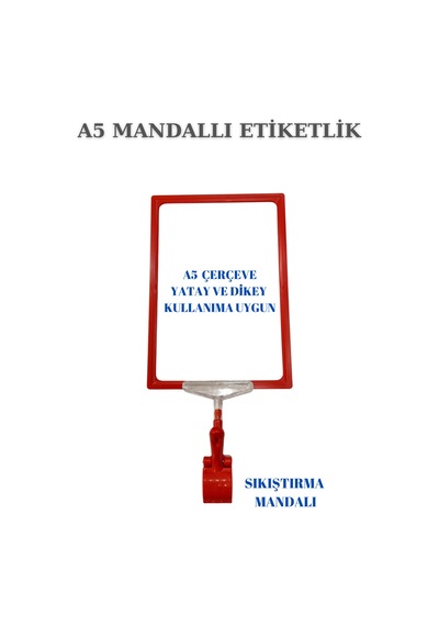 2 Adet Kırmızı A5 Mandallı Raf Sepet Etiketi Çerçeveli Etiketlik Kırmızı