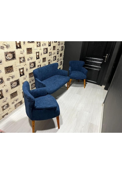 Venqm Bukle Çay Seti Koltuk Takımı Balkon Ofis Mutfak Mavi