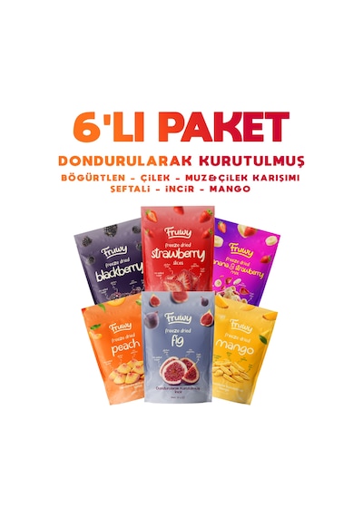 Freeze Dried 6'lı Paket Çilek, Mango, Böğürtlen, Şeftali, İncir, Muz Ve Çilek Karışımı