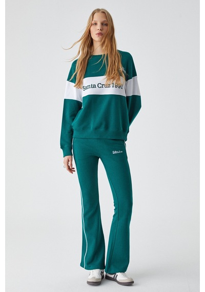 ETHIQUET NINOSKA Kadın Oversize Bisiklet Yaka Beyaz / Yeşil Sweatshirt