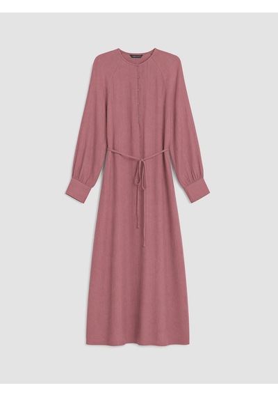 Lcw Modest Pembe Bisiklet Yaka Müslin Elbise