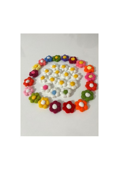 Örgü Papatya Renkli Motif Çiçekler 10 Lu Paket