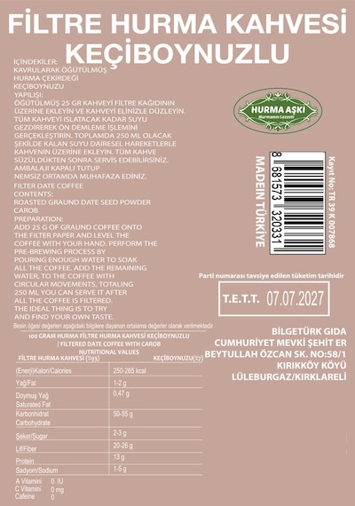 Hurma Aşkı Filtre Hurma Kahvesi Keçiboynuzlu 3 x 200 G