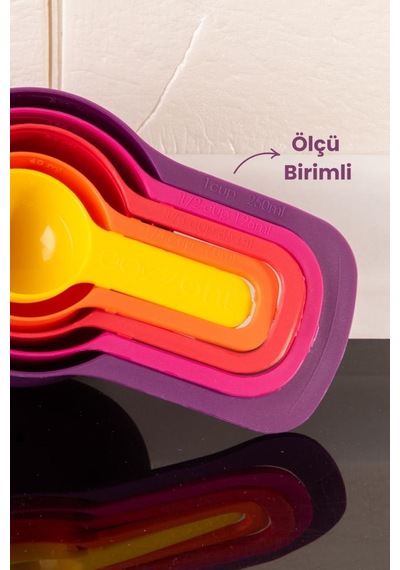 Pratik 5'li Ölçü Kaşığı - Un, Baharat, Şeker Ve Sıvı Ölçer Çok Renkli