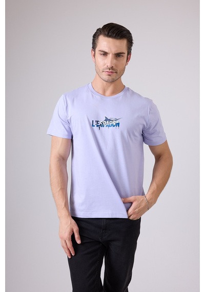 Marıne Tee Deniz Temalı Ribana Bisiklet Yaka Pamuk T-shirt-3130 Lavanta