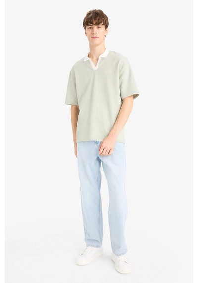 Defacto - Dokulu Boxy Fit Polo Tişört F8351AX25AU