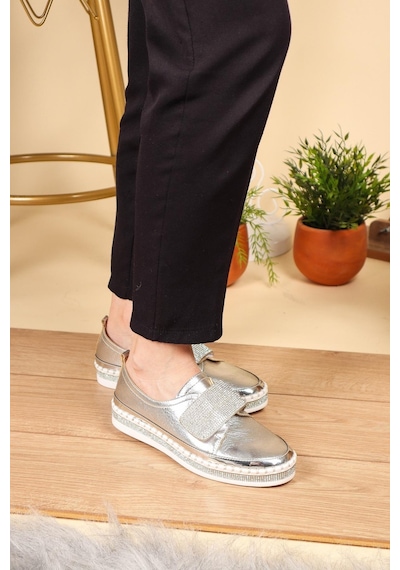 Taş Cırtlı Sneakers Gümüş-Gümüş