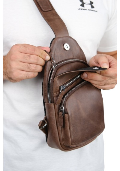 Mft Leather Hakiki Deri Unisex Çapraz Çanta Baggy 6981 Tiguan Kahve