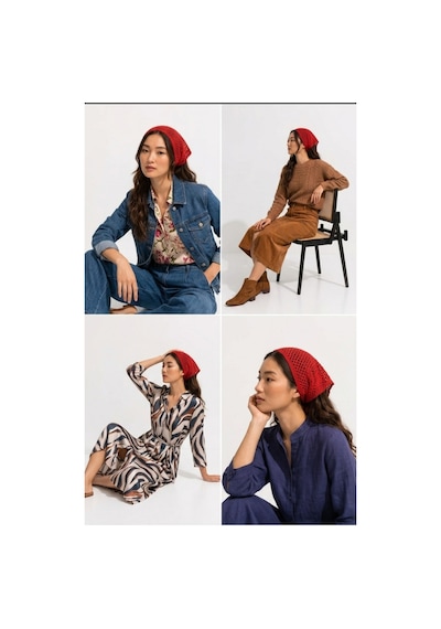 Kadın File Örgü Bandana Yazlık Delikli Triko Saç Bandanası Plaj Uyumlu Kırmızı - 884541019 Kırmızı