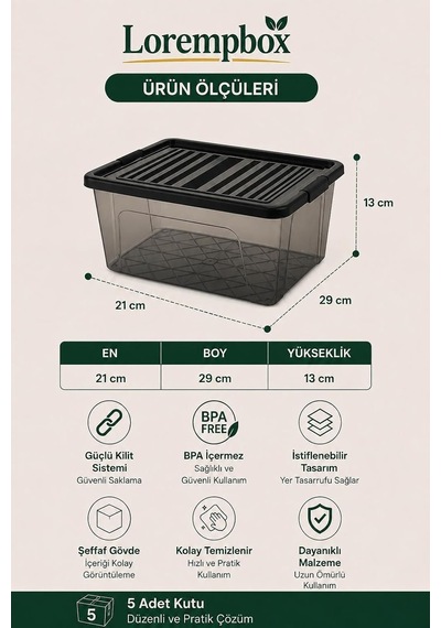 Lorempbox 5'li 5 L Masa Düzeni Saklama Kutusu Seti Diğer