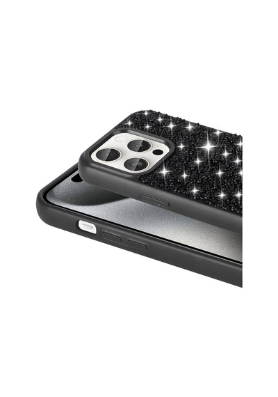 Rba Aksesuar Apple Uyumlu iPhone 15 Pro Kılıf Parlak Taşlı Tasarım Rba Linea Diamond Kapak - Mavi Açık Mavi