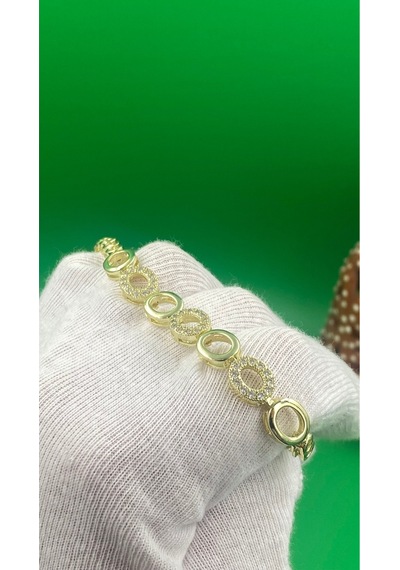 Xuping Kadın Kuyumcu Model 14 Ayar Altın Renk Oval Zirkon Taşlı Bileklik Gold