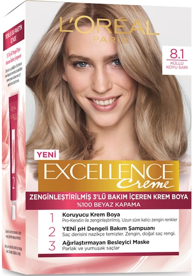 L'Oréal Paris L'Oréal Paris Excellence Creme Saç Boyası 8.1 Koyu Sarı Küllü 8.1 Koyu Küllü Sarı