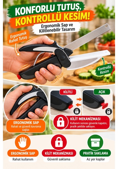 Panolu Makas Paslanmaz Çelik Sebze Meyve Et Doğrayıcı Çok Amaçlı Mutfak Makası Pratik Dilimleyici