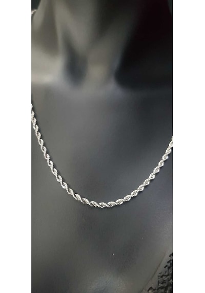2.5 Mm Unisex Vip Paslanmaz Çelik Burgu Halat Beyaz Renk Kolye Siyah