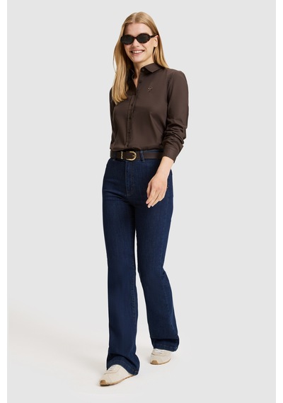 U.S. Polo Assn. Kadın Koyu Kahverengi Uzun Kollu Basic Gömlek 50329503-vr084