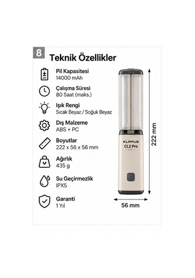 Klarus Cl2 Pro 4 Kollu Katlanabilir Kamp Lambası Beyaz