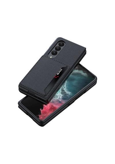 Samsung Uyumlu Galaxy Z Fold 4 Kılıf Kartlıklı Karbon Korumalı Kapak Siyah