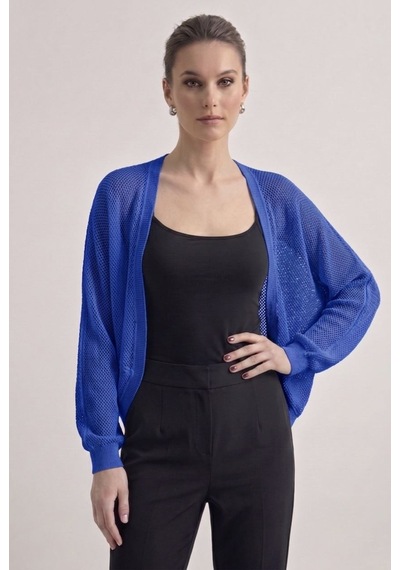 Neden Tekstil Premium Ajurlu İnce Triko Bolero Hırka - Saks Mavisi