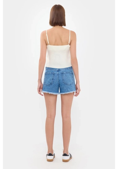 Hiccup Çizgili Kare Yaka Askılı Crop Top Beyaz