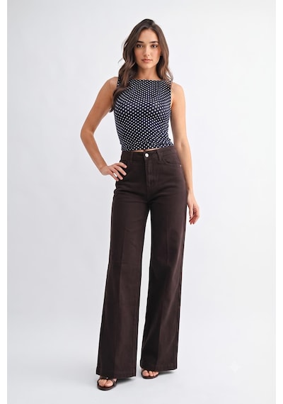 Kadın Geniş Paça Wide Leg Jean Pantolon Kahverengi