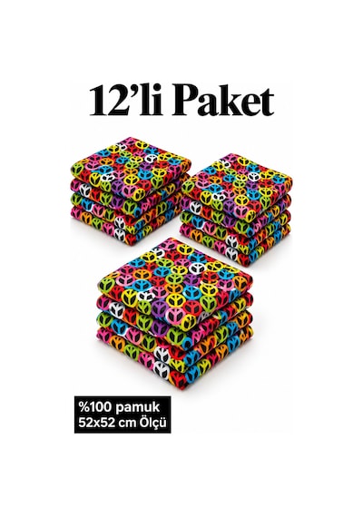Herşeynota 12 Li Renkli Desenli Fular Seti %100 Pamuk 52x52 Cm Günlük Kullanım Etkinlik Aksesuarı Çok Renkli