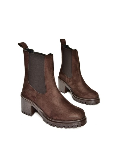 Fox Shoes T726981602 Kahverengi Süet Lastikli Kalın Topuklu Kadın Bot Kahverengi-süet Kahverengi