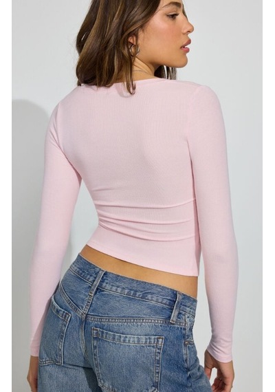 Madmext Pembe V Yaka Uzun Kollu Kaşkorse Body Mg2192 Pembe