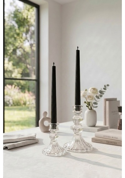 Selen Concept Linea Model Cam Şamdan & Mumluk Küçük Boy Ve Orta Boy Set Şeffaf
