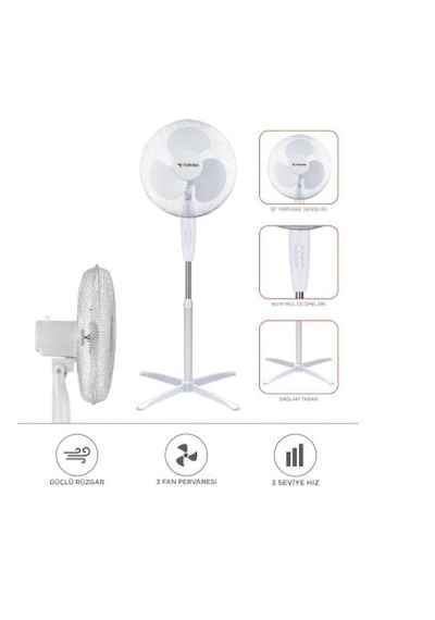 Torima SF-04 16'' Ayaklı Portatif 55 W 3 Kademe 3 Pervaneli Vantilatör