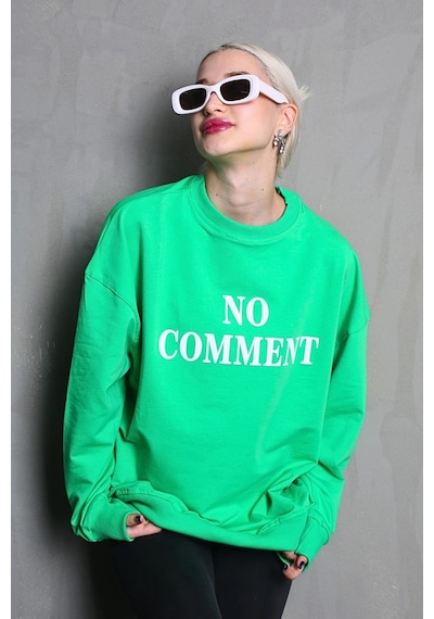 Madmext Açık Yeşil Bisiklet Yaka Baskılı Oversize Kadın Sweatshirt Mg1902 Açık Yeşil