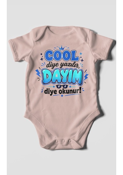 Morivokids Cool Diye Yazılır Dayım Diye Okunur Kısa Kollu Bebek Body %100 Pamuk Pastel Pembe