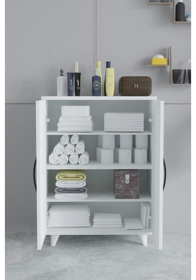 Güney 4 Raflı 2 Kapaklı Banyo Dolabı Havlu Dolabı Beyaz Beyaz