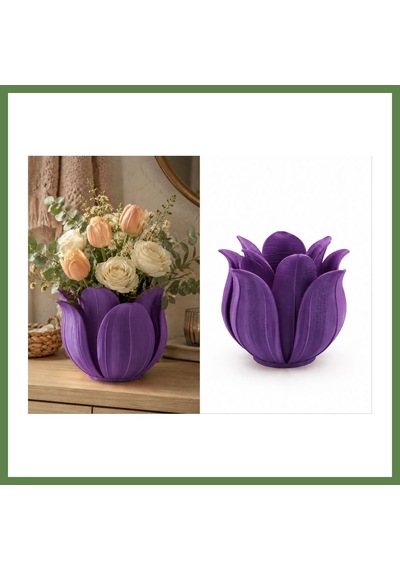 Bezos 3d Baskı Lotus Yapraklı Vazo - Dekoratif Çiçeklik-mor Hb006