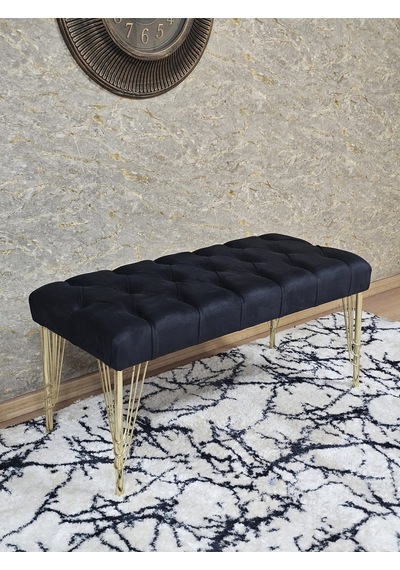 Zafir Gold Tel Ayaklı 90 Cm Puf Bench - Puf - Bench - Kasalı Oturak - Oturak - Yatak Ucu Puf Siyah