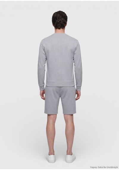 Ramsey Açık Gri Bisiklet Yaka Düz Sweatshirt