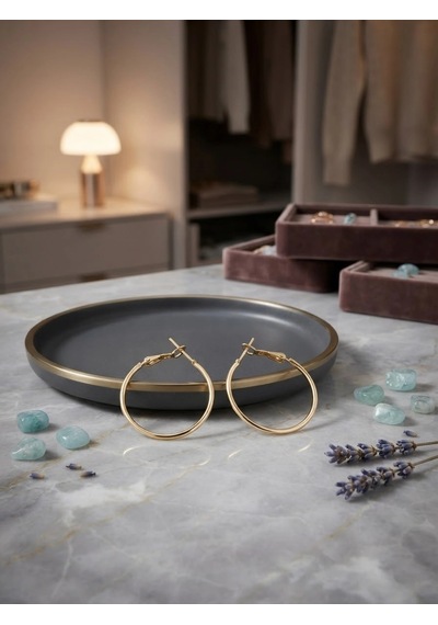 Minimalist Tasarım Gold Renk Halka Küpe Altın 56690072