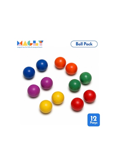 Magly Ball Pack Top Seti Ball Run İle Uyumlu Top Eklentisi - Çocuklar İçin 12 Adet Renkli Ahşap Top