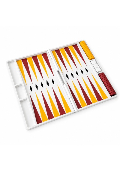 Taşınabilir Tavla Seti Katlanabilir Seyahat Tipi Tavla Oyunu 25x20 Cm Beyaz Kasa Kırmızı Sarı Taşlı